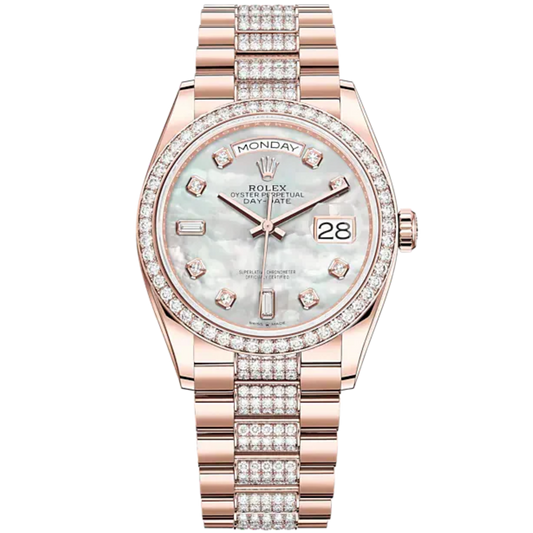 Day-Date 36 36mm Diamond-Set President Bracelet 18 KT Everose Gold with White Mother-of-Pearl Dial Diamond-Set Dial and Bezel