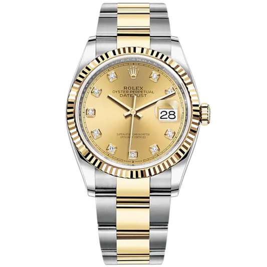Datejust 36 36mm Oyster Bracelet and Yellow Gold with Champagne-Colour Diamond-Set Dial Fluted Bezel