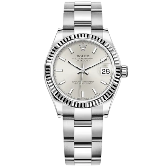 Datejust 31 31mm Oyster Bracelet Oystersteel and White Gold with Silver Dial Fluted Bezel
