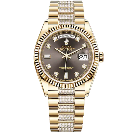 Day-Date 36 36mm Diamond-Set President Bracelet and 18 KT Yellow Gold with Dark Grey Diamond-Set Dial and Fluted Bezel