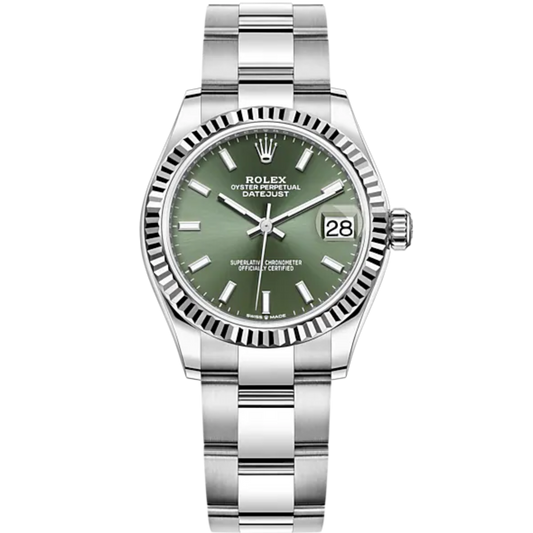 Datejust 31 31mm Oyster Bracelet Oystersteel and White Gold with Mint Green Dial Fluted Bezel