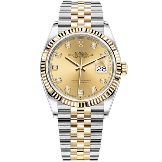 Datejust 36 36mm Oystersteel Jubilee Bracelet and Yellow Gold with Champagne-Colour Diamond-Set Dial Fluted Bezel