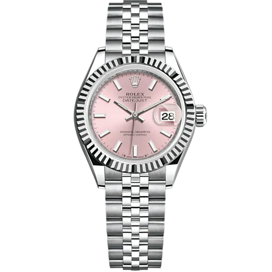 Lady-DateJust 28mm Oystersteel Jubilee Bracelet and White Gold with Pink Dial and Fluted Bezel