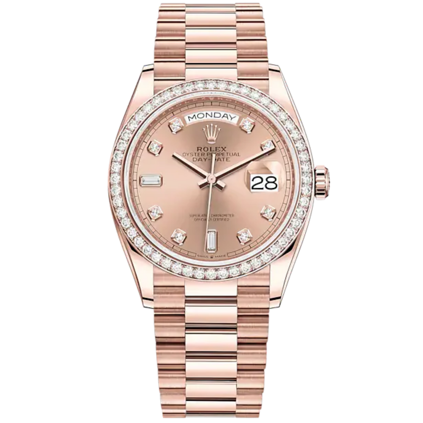 Day-Date 36 36mm President Bracelet and 18 KT Everose Gold with Rosé-Colour Dial Diamond-Set Bezel