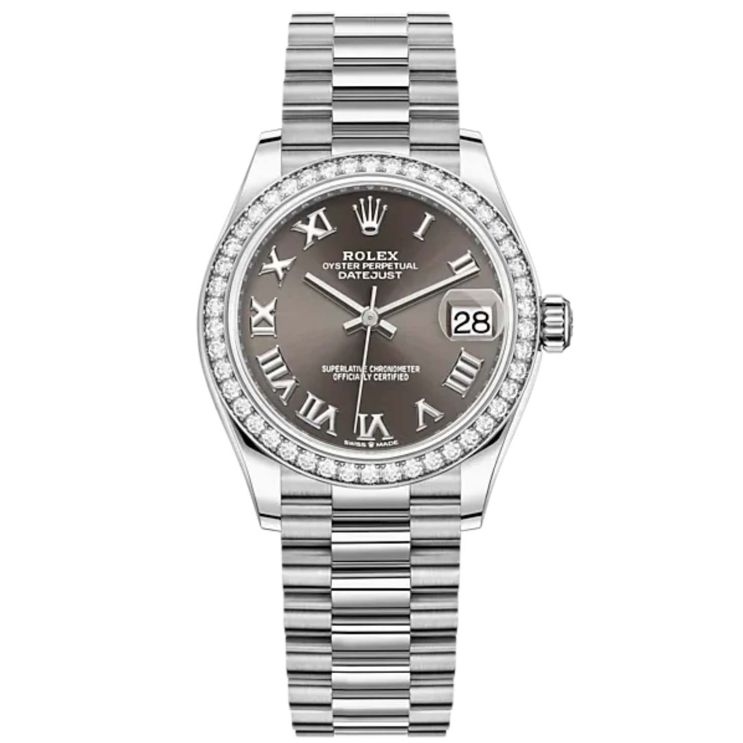 Datejust 31 31mm Jubilee Bracelet Oystersteel and White Gold with Dark Grey Roman Dial Diamond-Set Bezel