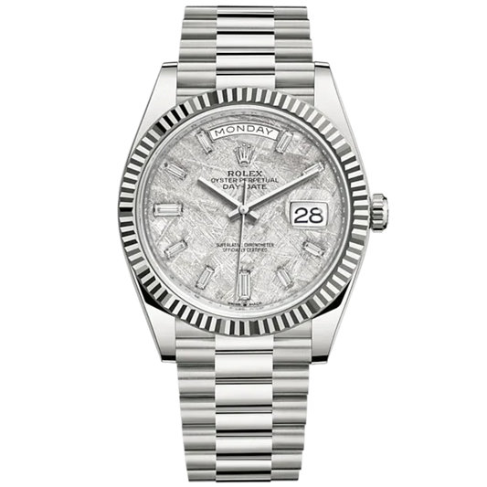 Day-Date 40 40mm President Bracelet and 18 KT White Gold with Meteorite Dial Diamond-Set Dial and Fluted Bezel