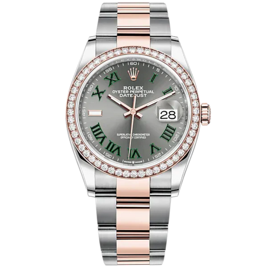 Datejust 36 36mm Oyster Oystersteel Bracelet and Everose Gold with Slate Dial Diamond-Set Bezel