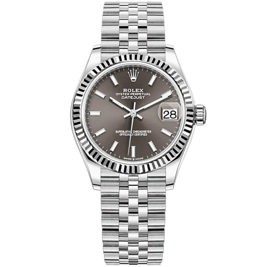 Datejust 31 31mm Jubilee Bracelet Oystersteel and White Gold with Dark Grey Dial Fluted Bezel