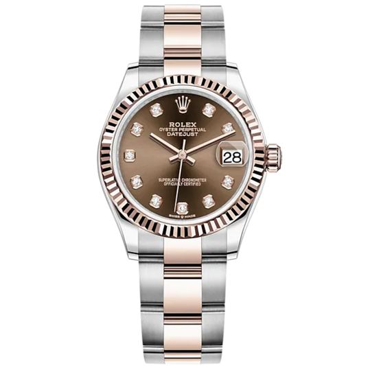 Datejust 31 31mm Oyster Bracelet Oystersteel and Everose Gold with Chocolate Diamond-Set Dial Fluted Bezel