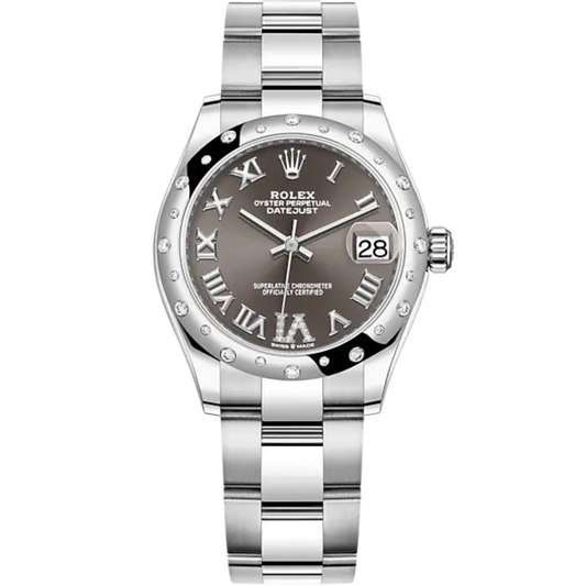 Datejust 31 31mm Oyster Bracelet Oystersteel and White Gold with Dark Grey Diamond-Set Dial Diamond-Set Bezel
