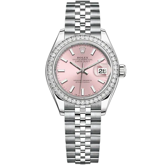 Lady-DateJust 28mm Oystersteel Jubilee Bracelet and White Gold with Pink Dial and Diamond-Set Bezel