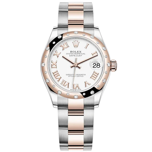 Datejust 31 31mm Oyster Bracelet Oystersteel and Everose Gold with White Dial Diamond-Set Bezel