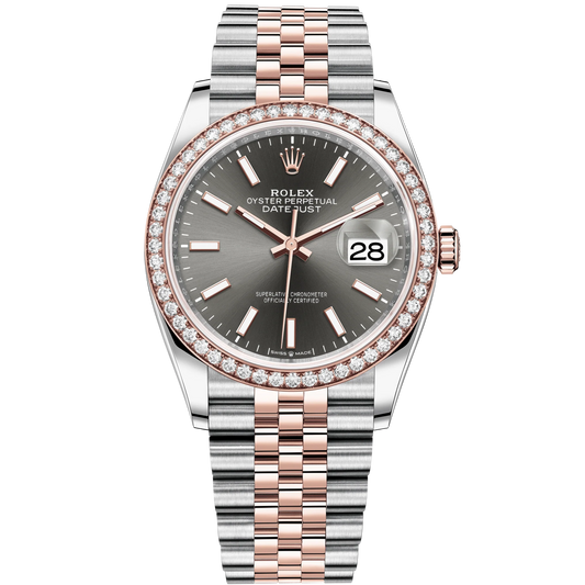 Datejust 36 36mm Oystersteel Jubilee Bracelet with Everose Gold and Slate Dial Diamond-Set Bezel