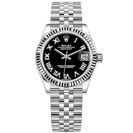 Datejust 31 31mm Jubilee Bracelet Oystersteel and White Gold with Bright Black Dial Fluted Bezel