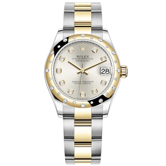 Datejust 31 31mm Oyster Bracelet Oystersteel and Yellow Gold with Silver Diamond-Set Dial Diamond-Set Bezel