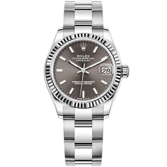Datejust 31 31mm Oyster Bracelet Oystersteel and White Gold with Grey Dial Fluted Bezel
