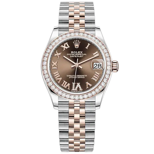 Datejust 31 31mm Jubilee Bracelet Oystersteel and Everose Gold with Chocolate Diamond Roman Dial Diamond-Set Bezel