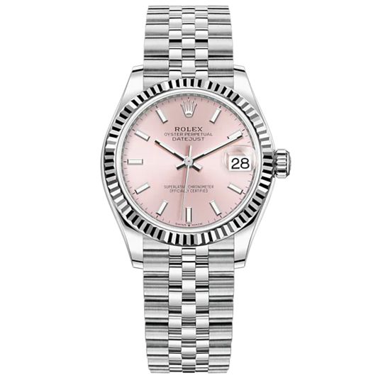 Datejust 31 31mm Jubilee Bracelet Oystersteel and White Gold with Pink Dial Fluted Bezel