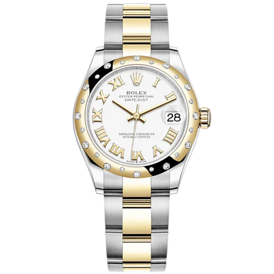 Datejust 31 31mm Oyster Bracelet Oystersteel and Yellow Gold with White Dial Diamond-Set Bezel
