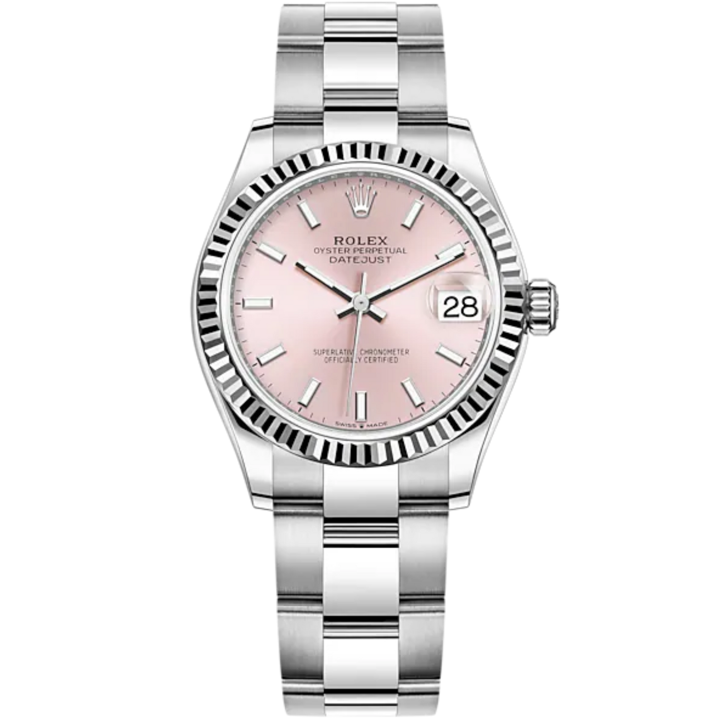 Datejust 31 31mm Oyster Bracelet Oystersteel and White Gold with Pink Dial Fluted Bezel