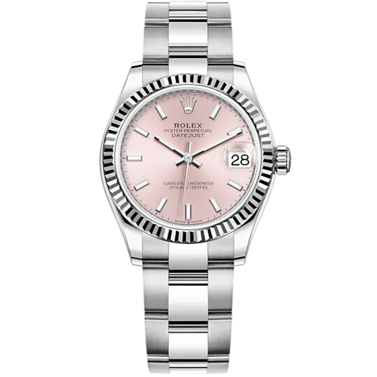 Datejust 31 31mm Oyster Bracelet Oystersteel and White Gold with Pink Dial Fluted Bezel
