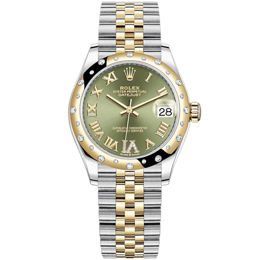 Datejust 31 31mm Jubilee Bracelet Oystersteel and Yellow Gold with Olive-Green Diamond Dial Diamond-Set Bezel