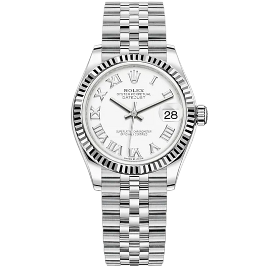 Datejust 31 31mm Oyster Bracelet Oystersteel and White Gold with White Gold Dial Fluted Bezel