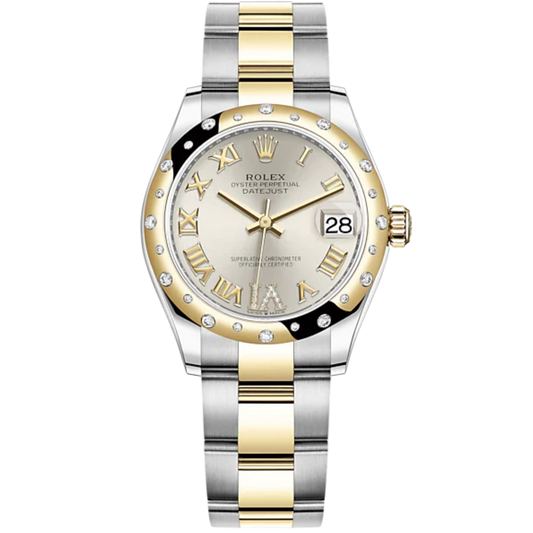 Datejust 31 31mm Oyster Bracelet Oystersteel and Yellow Gold with Silver Diamond Dial Diamond-Set Bezel