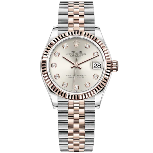 Datejust 31 31mm Jubilee Bracelet Oystersteel and Everose Gold Silver Diamond-Set Dial Fluted Bezel