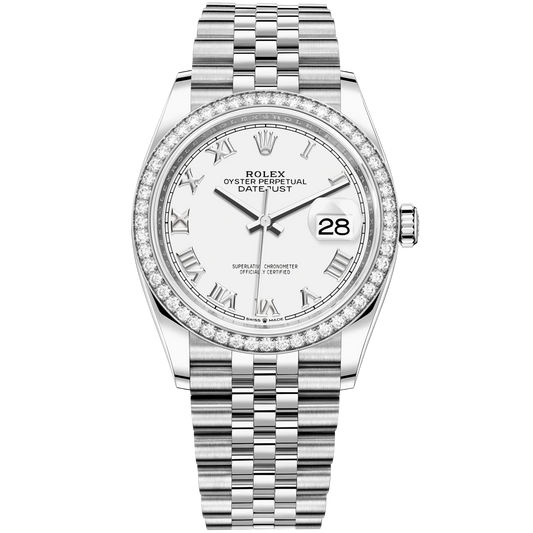 Datejust 36 36mm Oystersteel and White Gold Jubilee Bracelet White Dial Diamond-set Bezel
