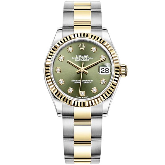 Datejust 31 31mm Oyster Bracelet Oystersteel and Yellow Gold With Olive-Green Diamond-Set Dial Fluted Bezel