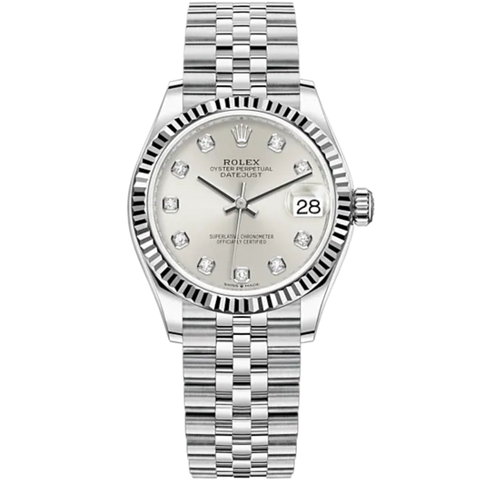 Datejust 31 31mm Jubilee Bracelet Oystersteel and White Gold Silver Diamond-Set Dial Fluted Bezel