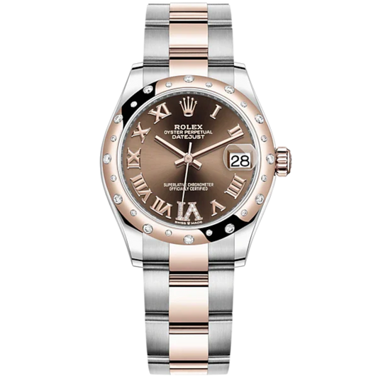 Datejust 31 31mm Oyster Bracelet Oystersteel and Everose Gold with Chocolate Diamond-Set Dial Diamond-Set Bezel