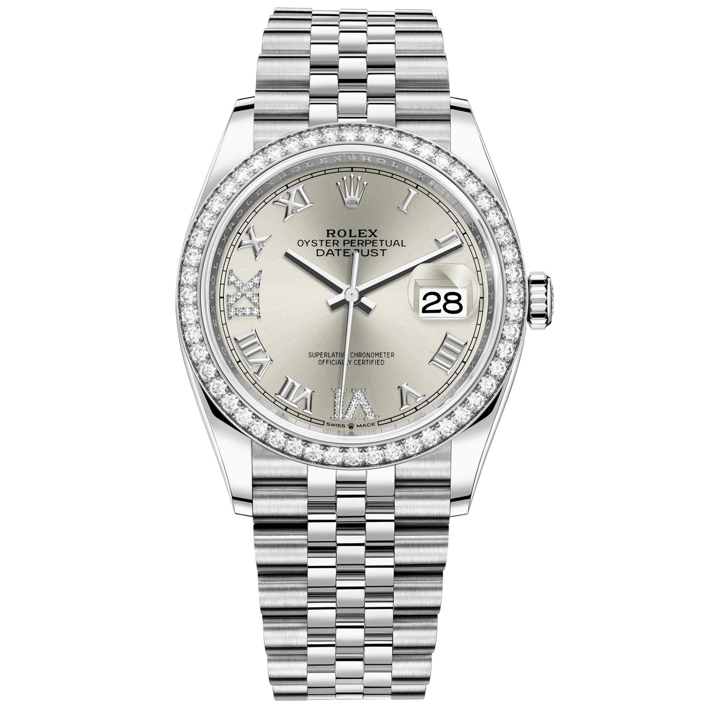 Datejust 36 36mm Oystersteel and White Gold Jubilee Bracelet Silver Diamond-set Dial Diamond-set Bezel