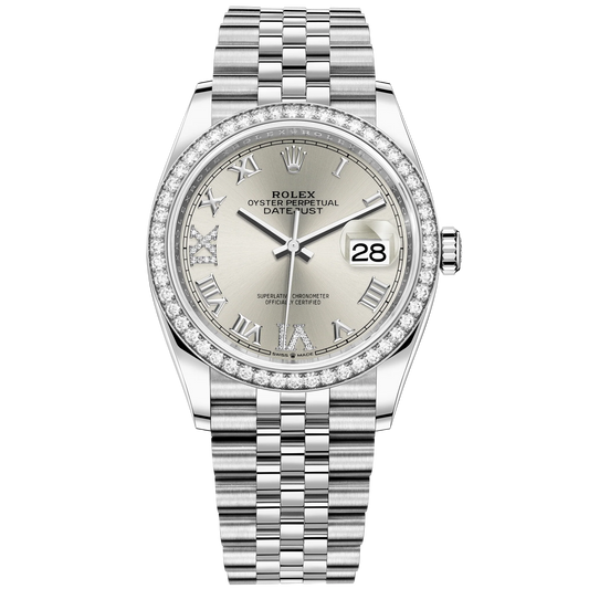 Datejust 36 36mm Oystersteel and White Gold Jubilee Bracelet Silver Diamond-set Dial Diamond-set Bezel