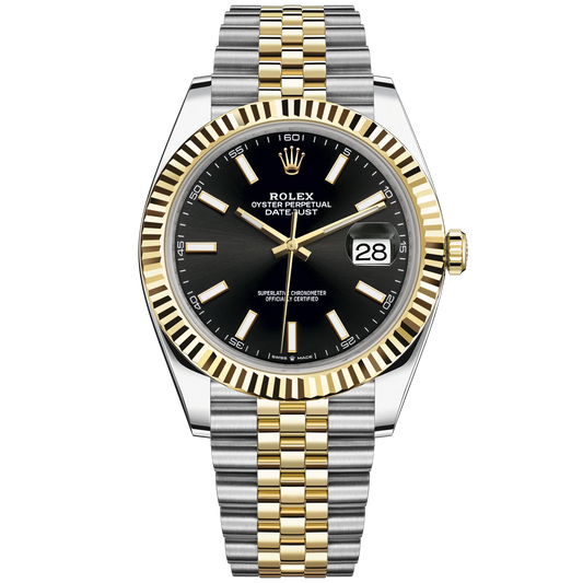 Datejust 41 41mm Jubilee Bracelet Oystersteel and Yellow Gold with Bright Black Dial Fluted Bezel