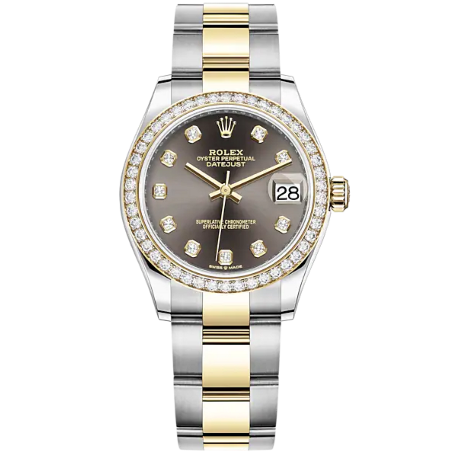 Datejust 31 31mm Oyster Bracelet Oystersteel and Yellow Gold with Dark Gray Diamond-Set Dial Diamond-Set Bezel
