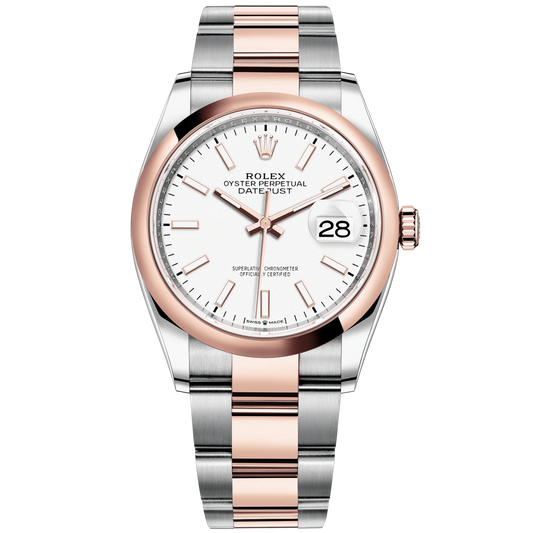 Datejust 36 36mm Oystersteel and Everose Gold Oyster Bracelet White Dial Domed Bezel