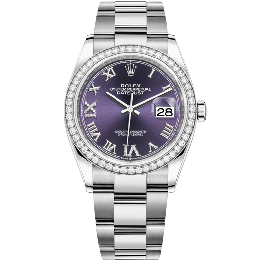 Datejust 36 36mm Oyster Bracelet Oystersteel and White Gold with Aubergine Diamond Dial Diamond-Set Bezel