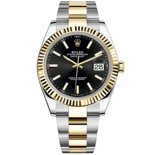 Datejust 41 41mm Oyster Bracelet Oystersteel and Yellow Gold with Bright Black Dial Fluted Bezel