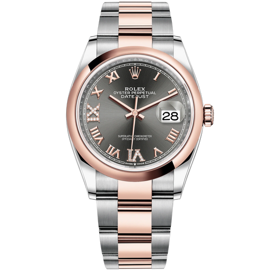 Datejust 36 36mm Oystersteel and Everose Gold Oyster Bracelet Slate Diamond-set Dial Domed Bezel