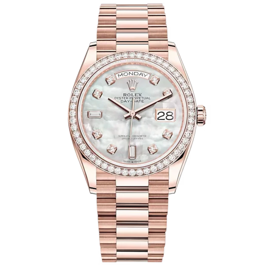 Day-Date 36 36mm President Bracelet and 18 KT Everose Gold with White Mother-of-Pearl Dial Diamond-Set Dial and Bezel