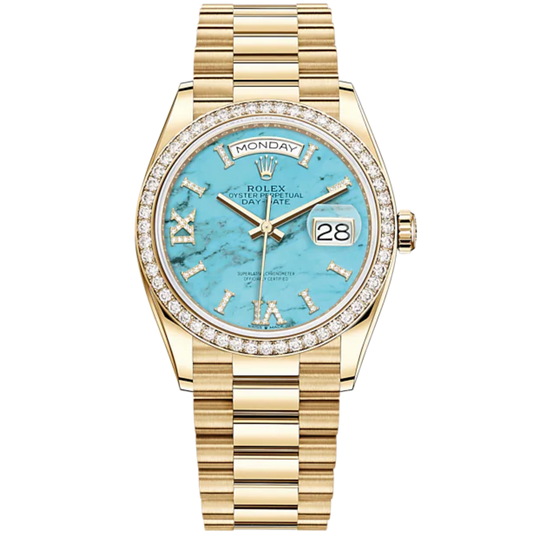Day-Date 36 36mm President Bracelet and 18 KT Yellow Gold with Turquoise Dial Diamond-Set Bezel