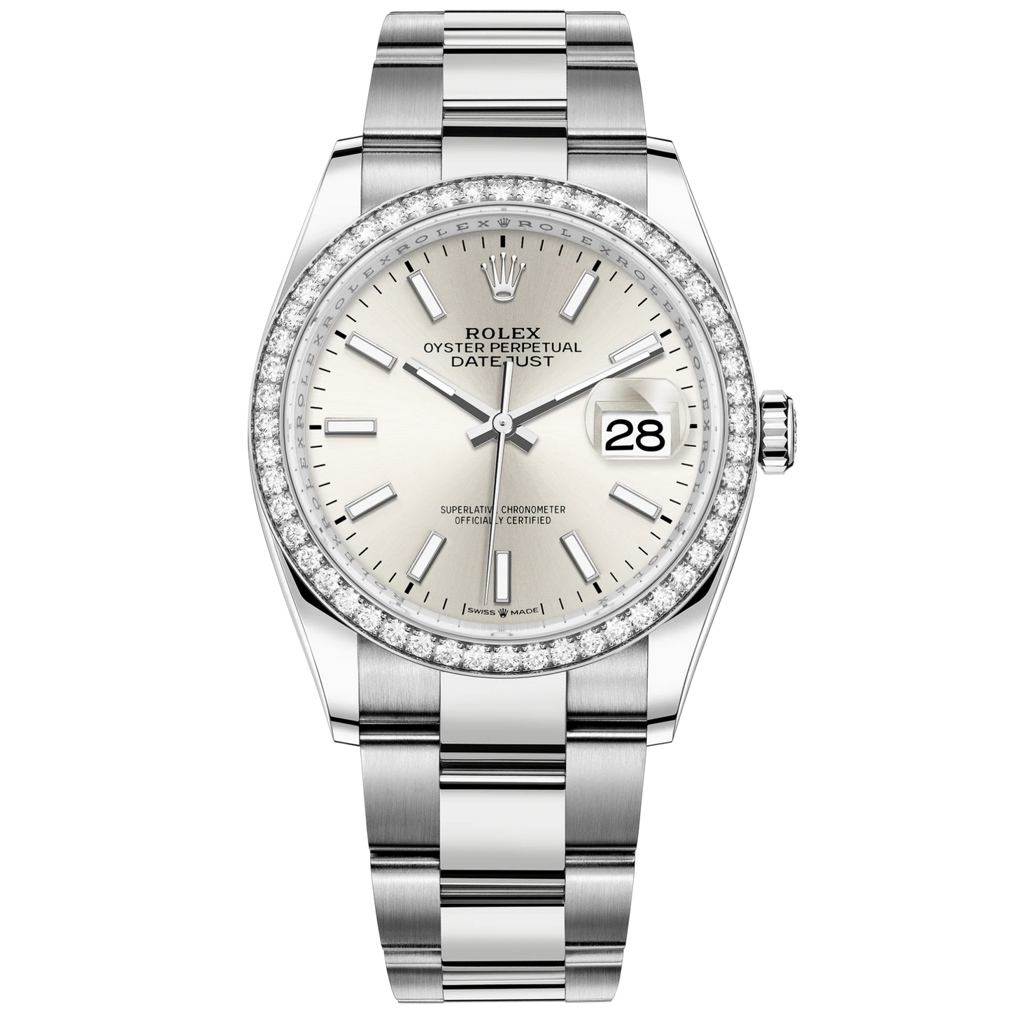 Datejust 36 36mm Oystersteel and White Gold Oyster Bracelet Silver Dial Diamond-set Bezel