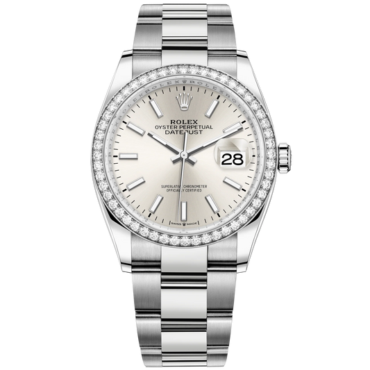 Datejust 36 36mm Oystersteel and White Gold Oyster Bracelet Silver Dial Diamond-set Bezel
