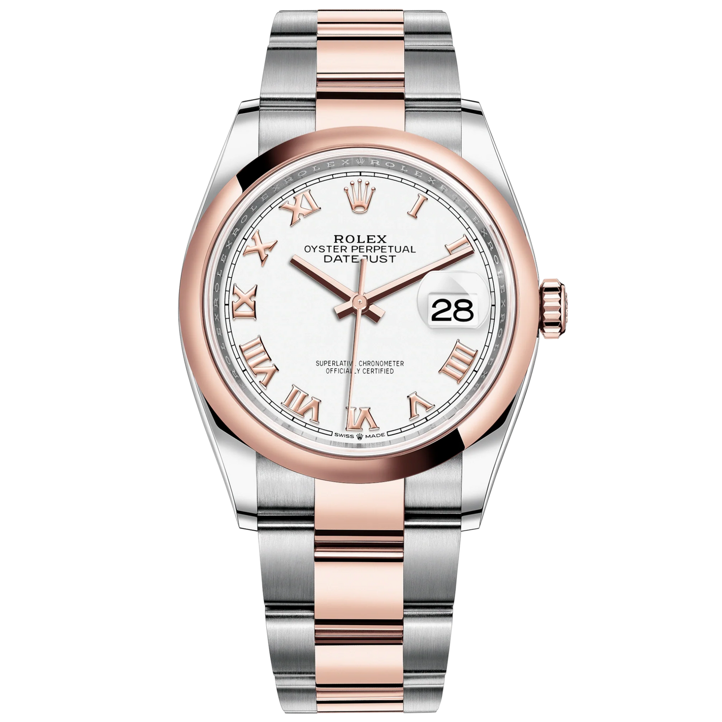 Datejust 36 36mm Oystersteel and Everose Gold Oyster Bracelet White Dial Domed Bezel
