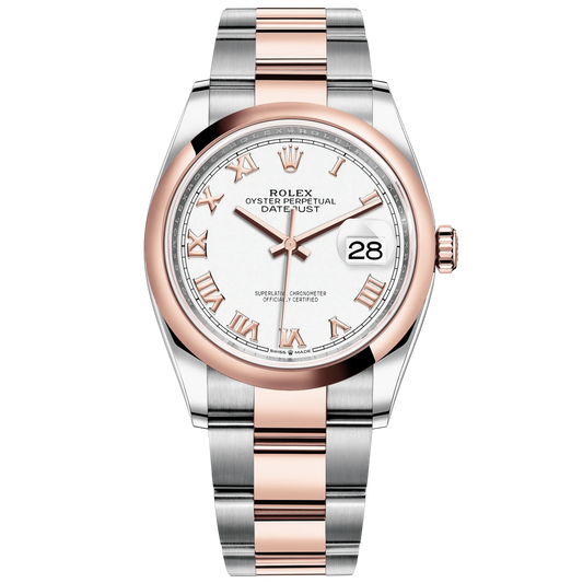Datejust 36 36mm Oystersteel and Everose Gold Oyster Bracelet White Dial Domed Bezel