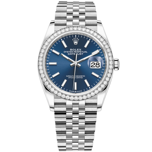 Datejust 36 36mm Oystersteel and White Gold Jubilee Bracelet Bright Blue Dial Diamond-set Bezel