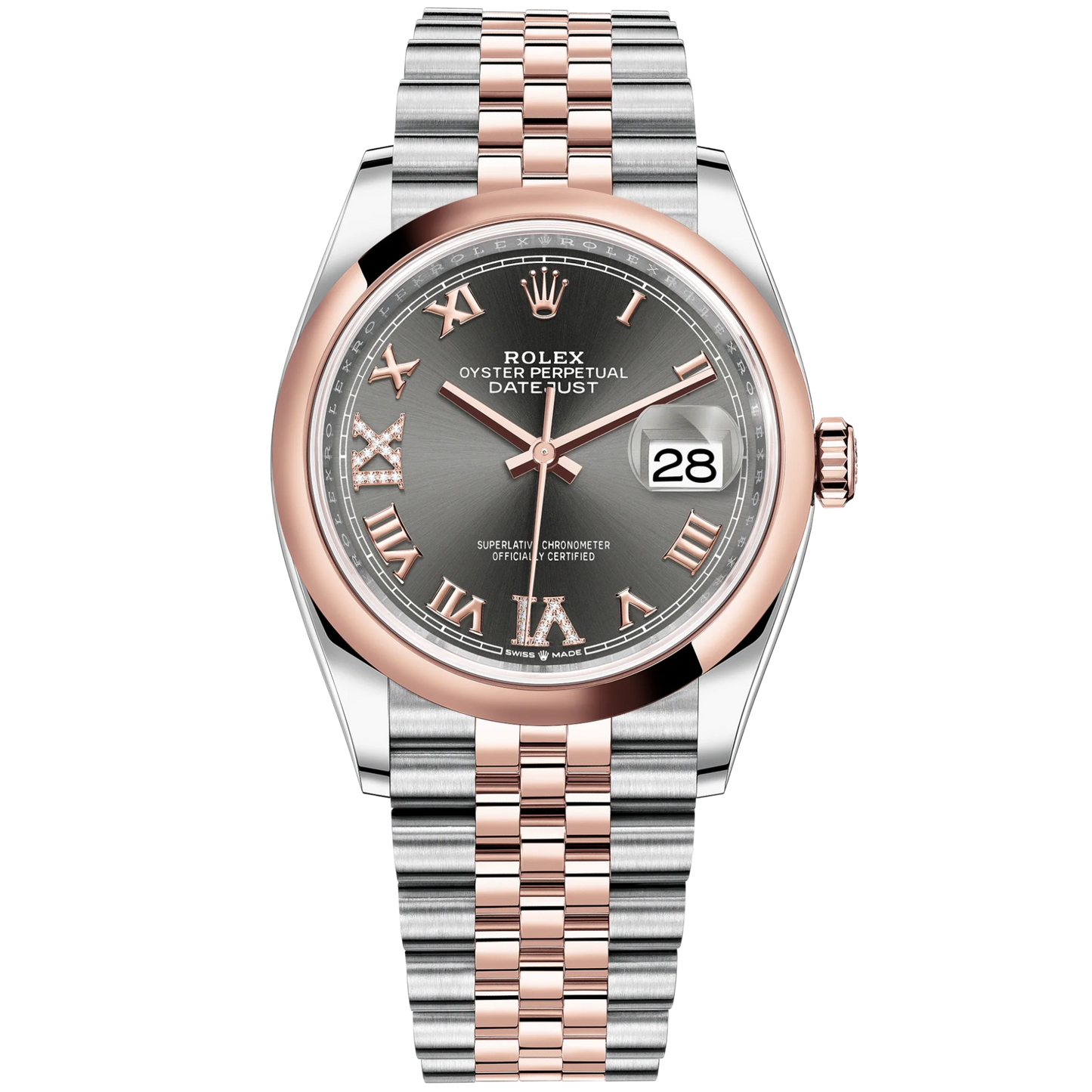 Datejust 36 36mm Oystersteel and Everose Gold Oyster Bracelet Slate Diamond-set Dial Domed Bezel