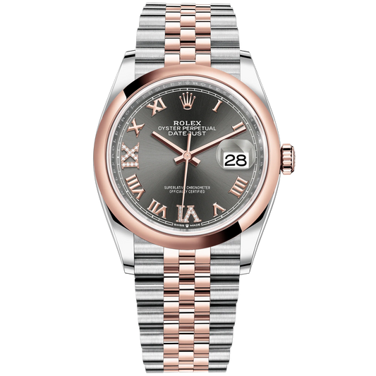 Datejust 36 36mm Oystersteel and Everose Gold Oyster Bracelet Slate Diamond-set Dial Domed Bezel